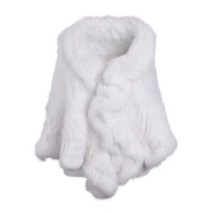 Luxury Women's Winter Real Natural Rabbit Fur Hand Knitted Cape Ruffle Design